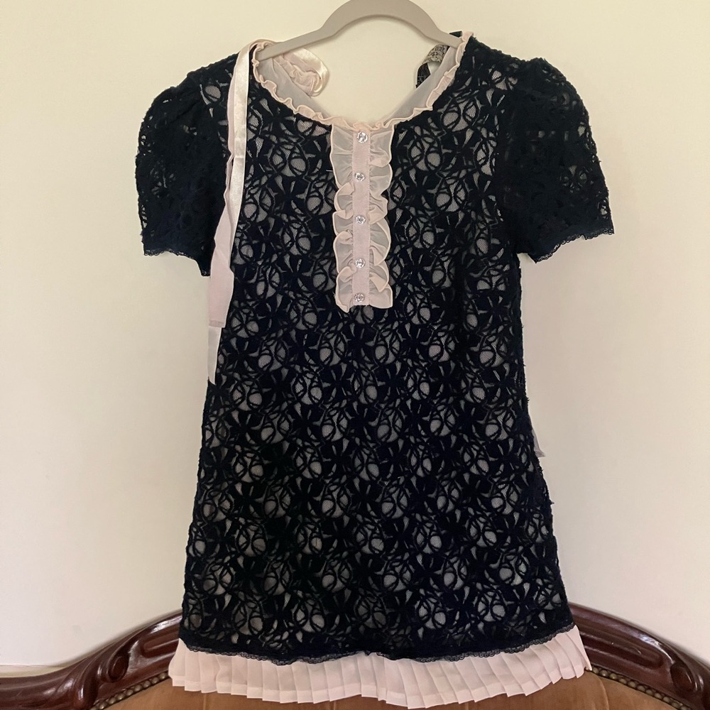 Twelve by Twelve Navy Blue Antique Vintage Lace Ribbon Babydoll Dress